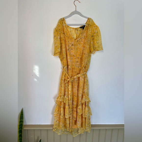 Simply VeraWang Chiffon Dress Butter Yellow Fairycore Tiered Coquette Women Sz M - Picture 5 of 13